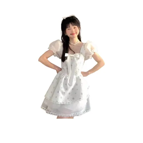 Kenly Короткий рукав Платье Женское Белое