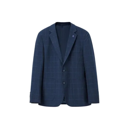ARTSDON Темно-синий синий клетчатый мужской деловой костюм