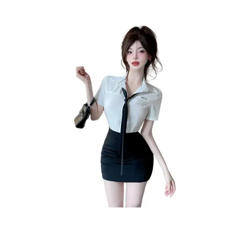 DGMZ Белая рубашка Галстук Черная юбка Одежда Комплекты Женская униформа