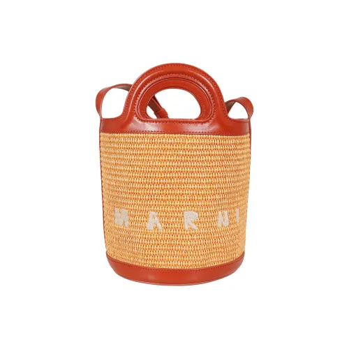 MARNI TROPICALIA Соломенная плетеная ведрообразная сумка маленькая женская желтая