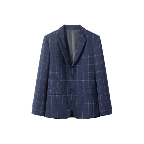 ARTSDON Темно-синий синий клетчатый мужской деловой костюм