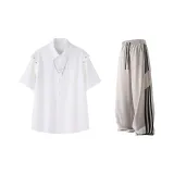 Белая рубашка + серые штаны из ледяного шелка с тремя полосами