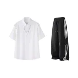 Белая рубашка + черные штаны из ледяного шелка с тремя полосами