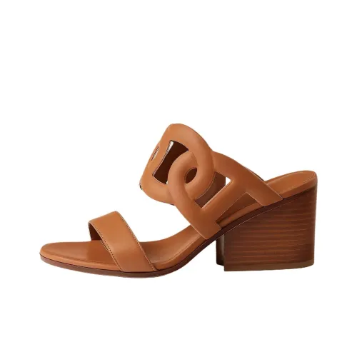 HERMES Rubber Slide Тапочки 7 см Женские Коричневый