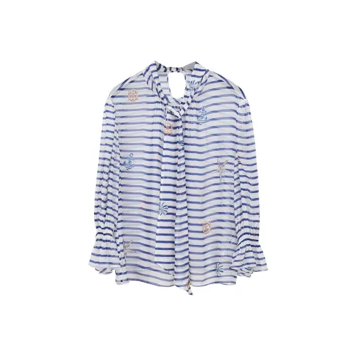 NancyCavally Сине-белые полоски Женские Рубашки