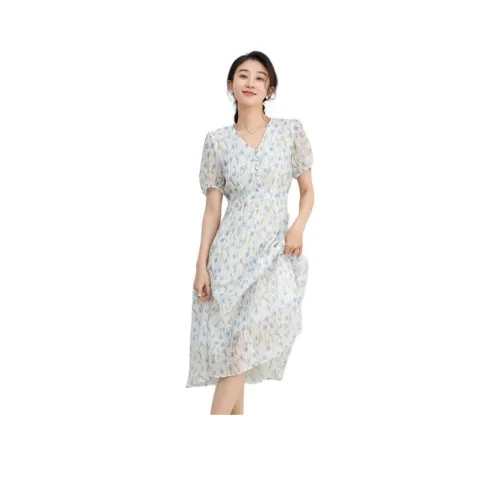 XIRAN Blue Женские Короткие Платья с Рукавами
