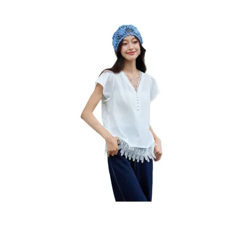 OUNIXUE Белый Женские Шифоновые Рубашки