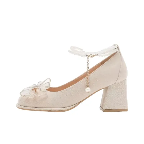 BINGO DUCK Грубый каблук Высокие каблуки Женские Шампанское