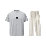 Серый топ + абрикосовые штаны