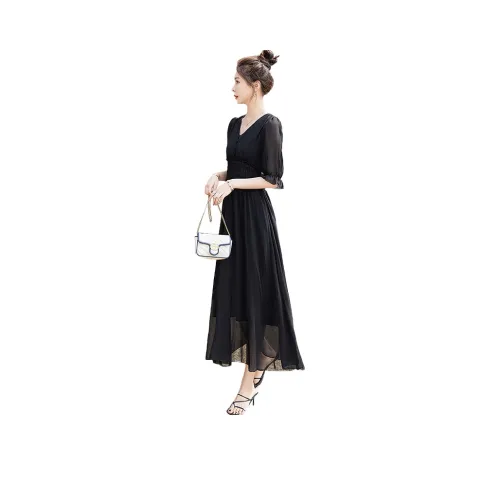 Cypress House Короткий рукав Платье Женское Черное