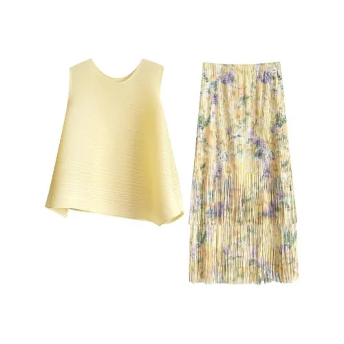 MARIE·COCO Желтый верх + Цветочная юбка Женские комплекты с юбкой