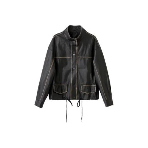 Yi Mengyuan Кожа Куртка Женская