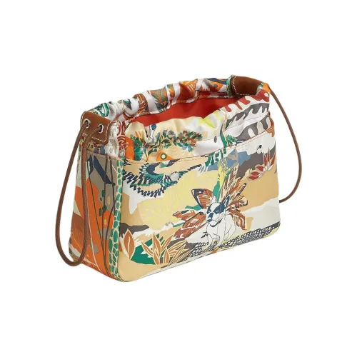 HERMES Fourbi Шелк с BARENIA Телячья кожа Клатч Женские Апельсин Цвет серой чайки Светло-желтый Умбра