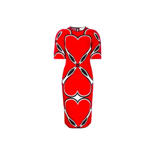 Alexander McQueen Red Женские Короткие Платья с Рукавами