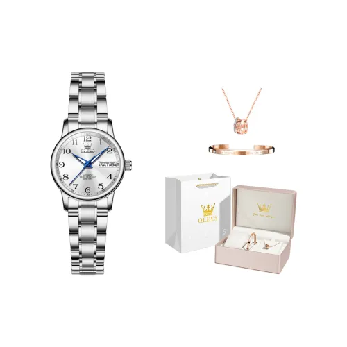 OLEVS Механические часы с ремешком из нержавеющей стали женские с белым циферблатом