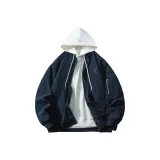 Темно-синий синий пальто + белый свитшот