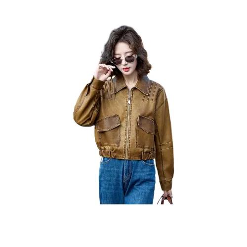 Yi Mengyuan Кожа Куртка Женская