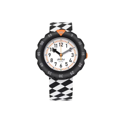 SWATCH Flik Flak Feifei Series Кварцевый механизм Детские часы 35 мм Белый циферблат Пластиковый корпус Часы Тканевый ремешок