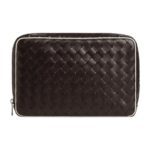 Bottega Veneta Intrecciato Коровья кожа Клатч Большой Мужской Шоколадно-коричневый Белый