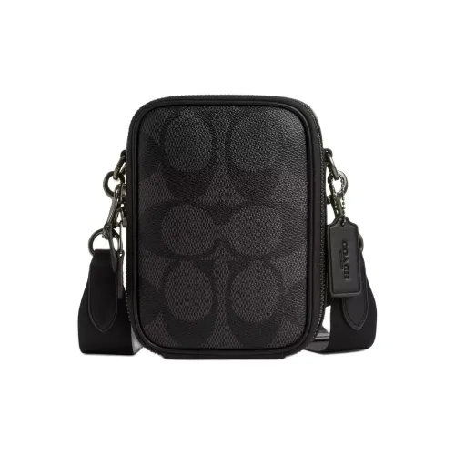 COACH Stanton Покрытый холст с телячьей кожей Сумка через плечо Мини Мужская Черная