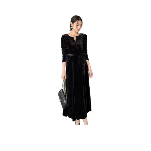 CLUB NEWS Длинное платье с длинными рукавами женское черное