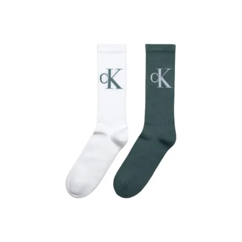Calvin Klein 2 пачки Белый + Темно-зеленый Мужской MID Носки до икра