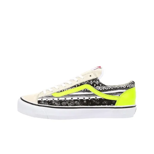 Stussy x Vans Style 36 Устойчивые к истиранию низкие кроссовки для скейтбординга Мужские Черный Белый Желтый