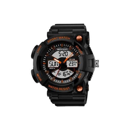 Sanda Электронный + Кварцевый механизм Смольный ремешок Часы Мужские Черный циферблат