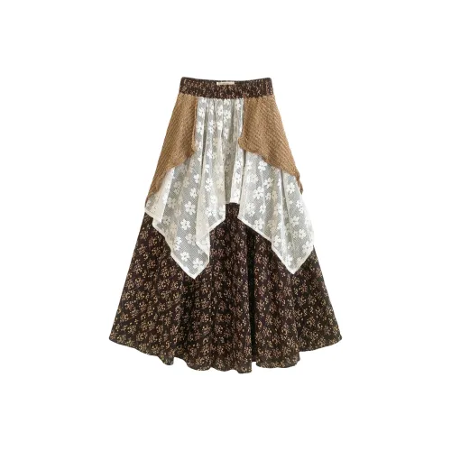 OUBO Кофейный цветочный Женская повседневная длинная юбка