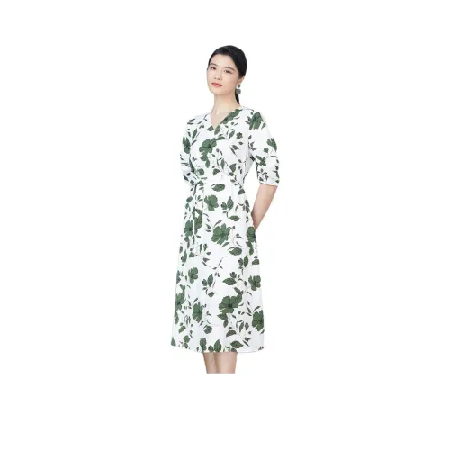 BBLLUUEE Короткий рукав Платье Женское Чайный зеленый