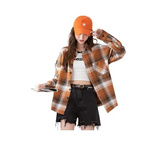 BALENO Британский стиль Клетчатый Пальто Тонкий Топ Клетчатый Отложной воротник Рубашка Длинный рукав Весна-осень Женская Кофейная клетка