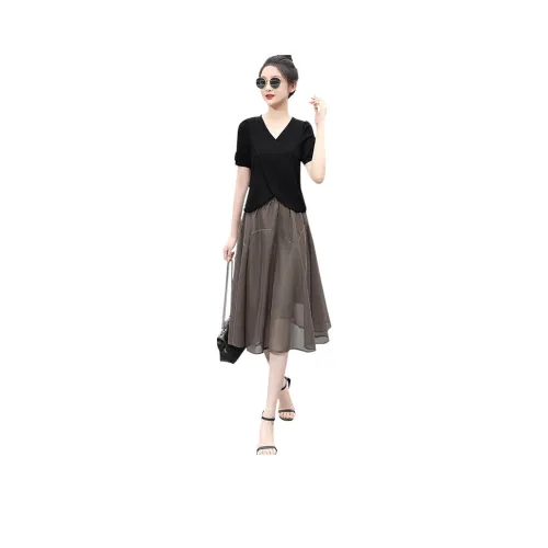 Cypress House Комплект Женский Черный Топ и Оливковый Низ