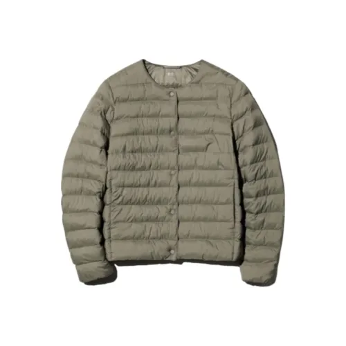 UNIQLO Хлопковый пуховик женский оливково-зеленый
