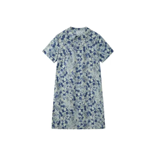 X MOOM Синий лист Женские Короткие Платья с Рукавами