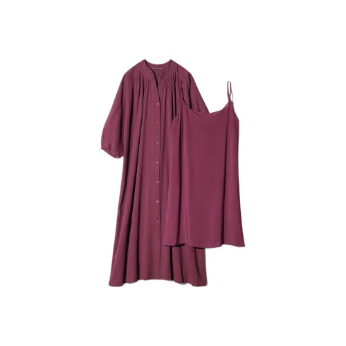 UNIQLO Длинное платье с длинными рукавами женское фиолетовое