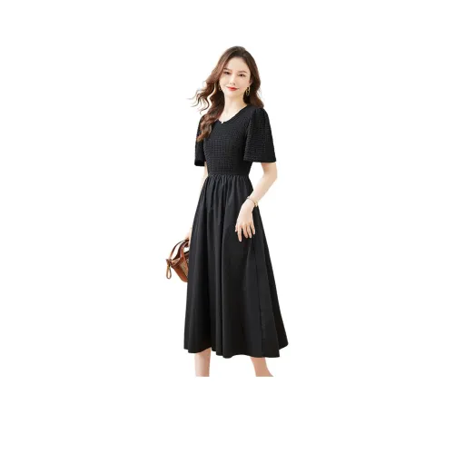 TERRE BLEUE Короткий рукав Платье Женское Черное