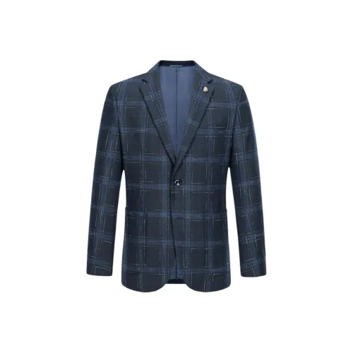 ARTSDON Темно-синий синий клетчатый мужской деловой костюм