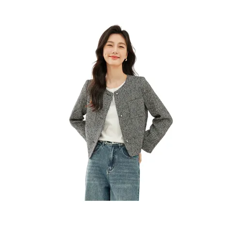 VIMLY Cropped Coat Women's Black White Pattern "Елочка"