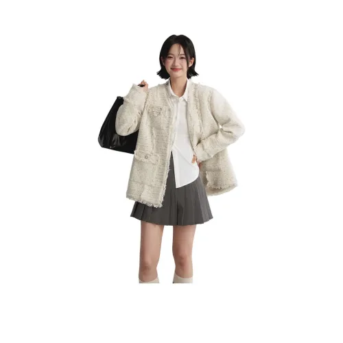 LIZIXIAN Экрю Женское Короткое Пальто