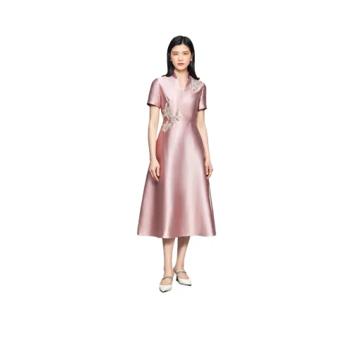 BBLLUUEE Короткий рукав Платье Женское Румяный розовый