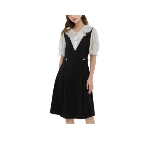 GOELIA 00B Black Женские Короткие Платья с Рукавами