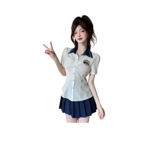 DGMZ Белый топ + Синяя юбка Набор Женская униформа