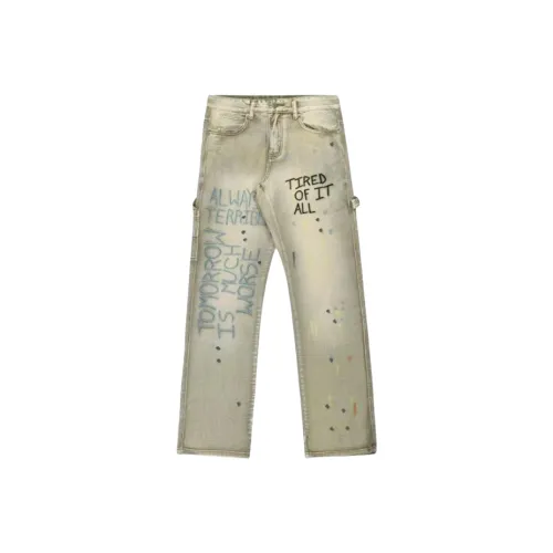 SAGP Вышивка Грязно-желтый Унисекс Джинсы