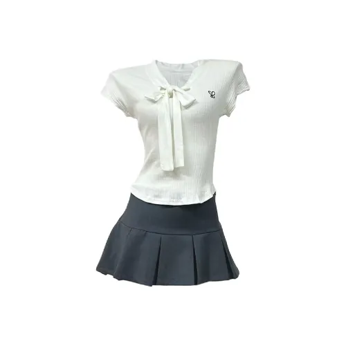 QIAOMONVHAI Белый+Серый Женские Комплекты с юбкой