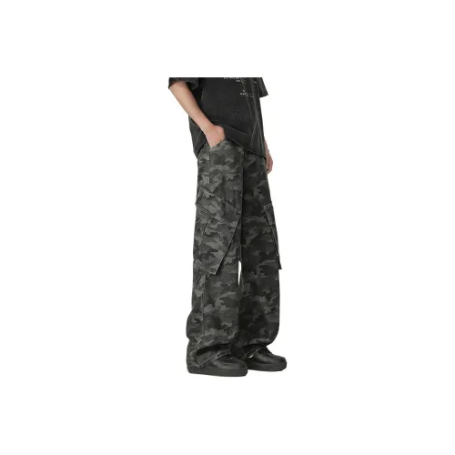TONGXIANSEN Gray Camouflage Men's Cargo Pants TONGXIANSEN Серый Камуфляж Мужские Карго Брюки