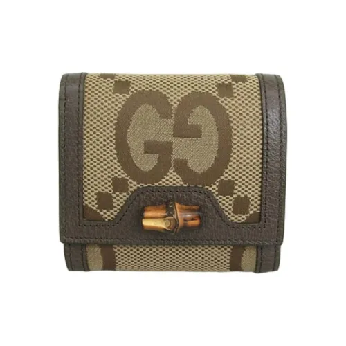 GUCCI Jumbo GG Холст Кошелек Большой Женский Коричневый Бежевый
