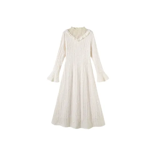 DX.DAXI Длинное платье с длинным рукавом женское мягкий бежевый