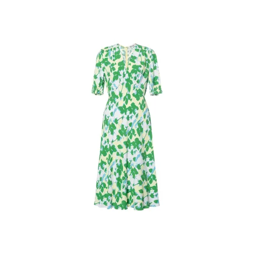 DVF Зеленые Женские Короткие Платья с Короткими Рукавами