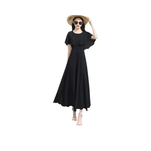 Cypress House Короткий рукав Платье Женское Черное