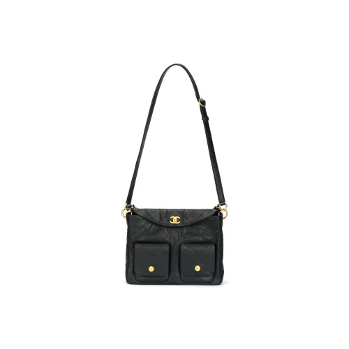 CHANEL Рельефная Телячья Кожа Сумка-хобо Портативная Сумка через плечо Сумка через плечо Экстра-большая Женская Черная